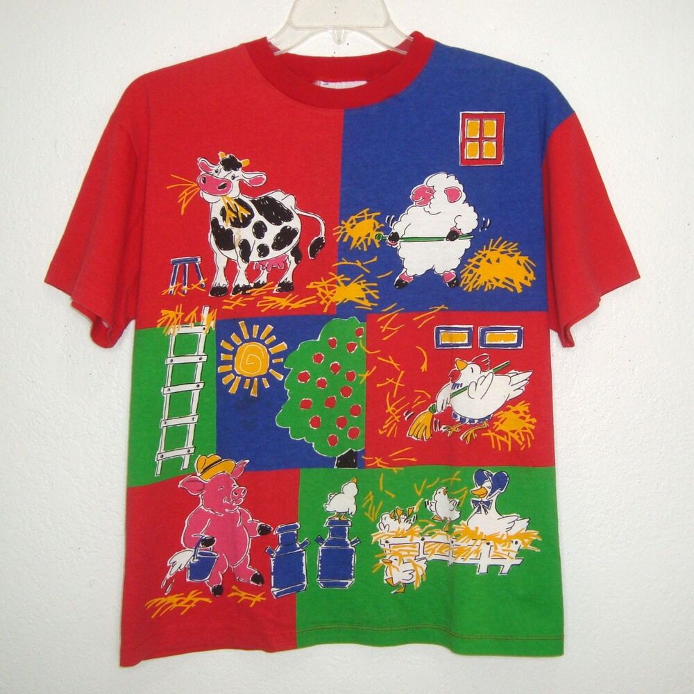 SPUMONI by Franko 80s 90s Tee Whimsical Farm Animals Colorblock